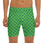 Green St. Patrick's Day Plaid Print Men's Long Boxer Briefs