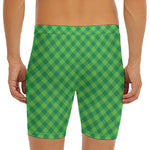 Green St. Patrick's Day Plaid Print Men's Long Boxer Briefs