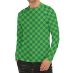 Green St. Patrick's Day Plaid Print Men's Long Sleeve Rash Guard