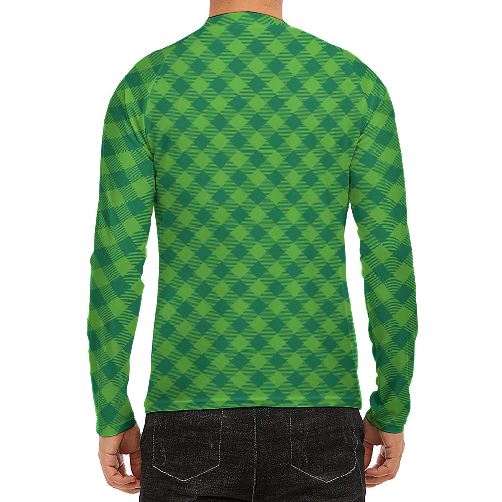 Green St. Patrick's Day Plaid Print Men's Long Sleeve Rash Guard