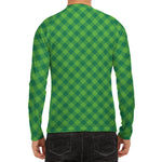 Green St. Patrick's Day Plaid Print Men's Long Sleeve Rash Guard