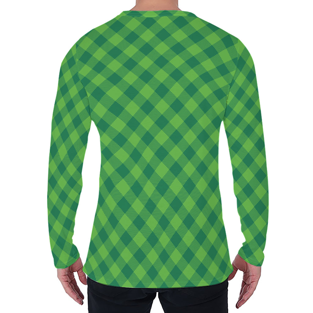 Green St. Patrick's Day Plaid Print Men's Long Sleeve T-Shirt