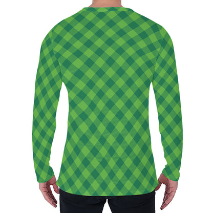 Green St. Patrick's Day Plaid Print Men's Long Sleeve T-Shirt