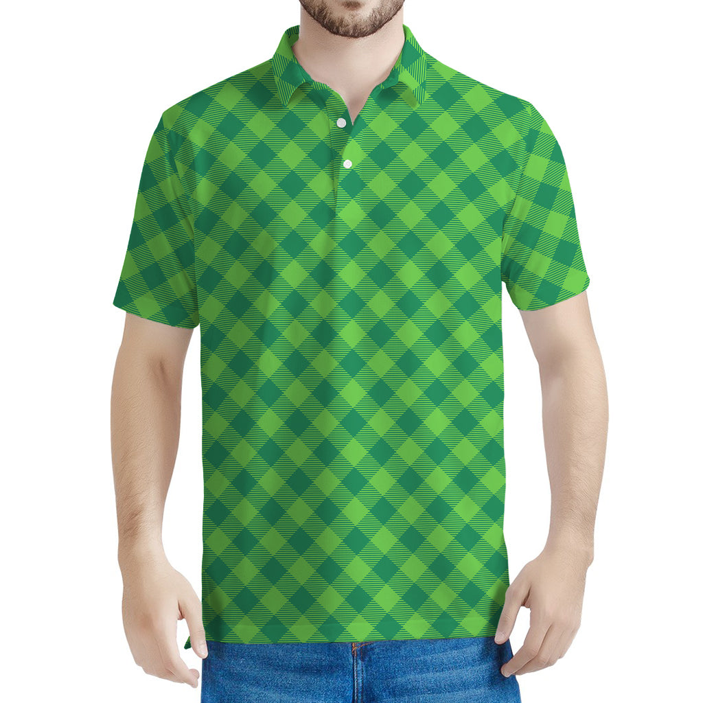 Green St. Patrick's Day Plaid Print Men's Polo Shirt