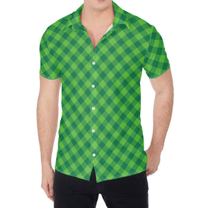 Green St. Patrick's Day Plaid Print Men's Shirt