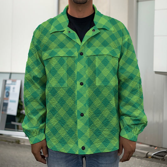Green St. Patrick's Day Plaid Print Men's Shirt Jacket