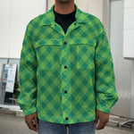 Green St. Patrick's Day Plaid Print Men's Shirt Jacket