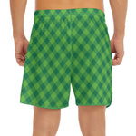 Green St. Patrick's Day Plaid Print Men's Split Running Shorts