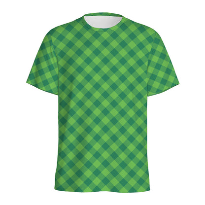 Green St. Patrick's Day Plaid Print Men's Sports T-Shirt