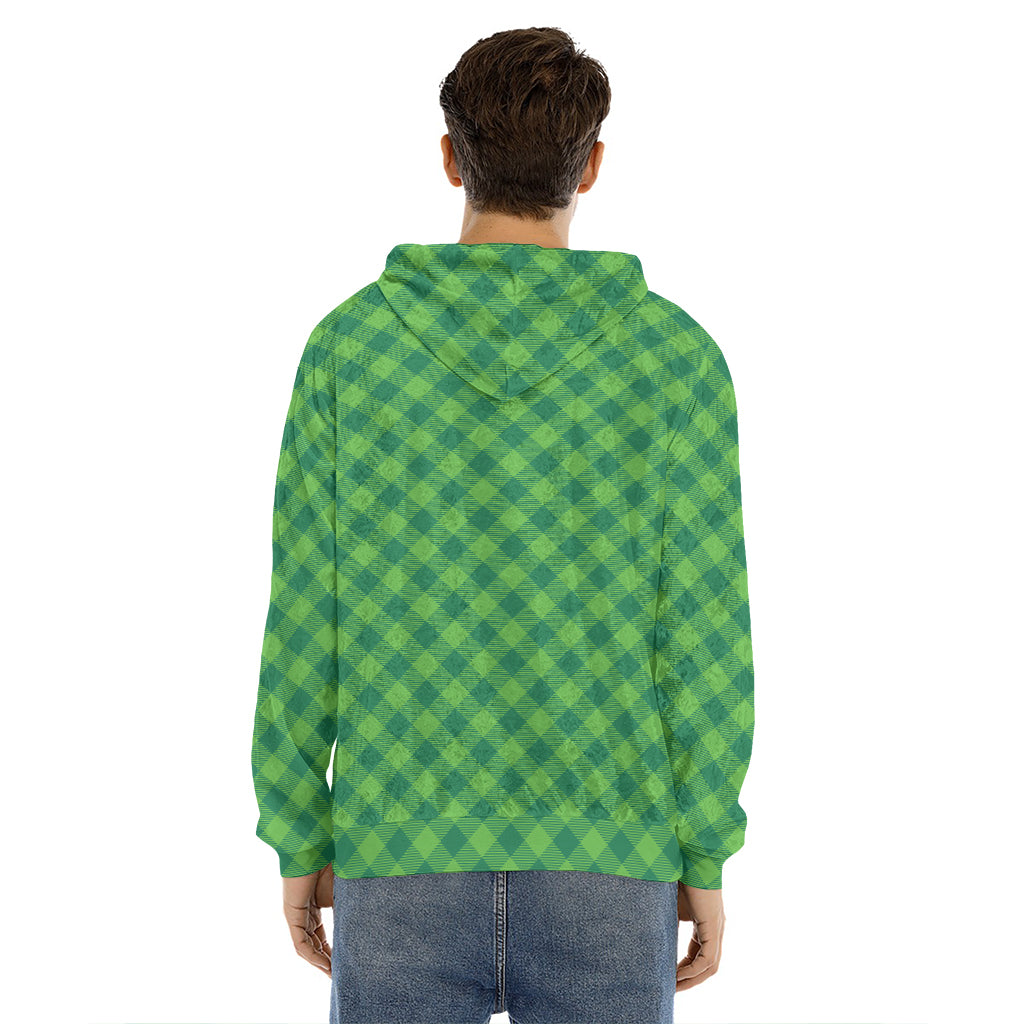 Green St. Patrick's Day Plaid Print Men's Velvet Pullover Hoodie