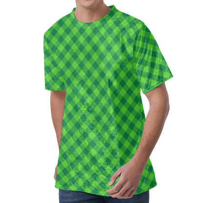 Green St. Patrick's Day Plaid Print Men's Velvet T-Shirt