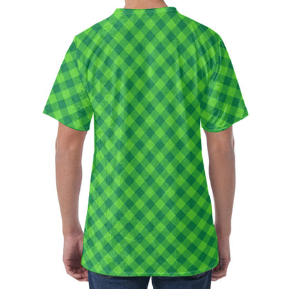 Green St. Patrick's Day Plaid Print Men's Velvet T-Shirt