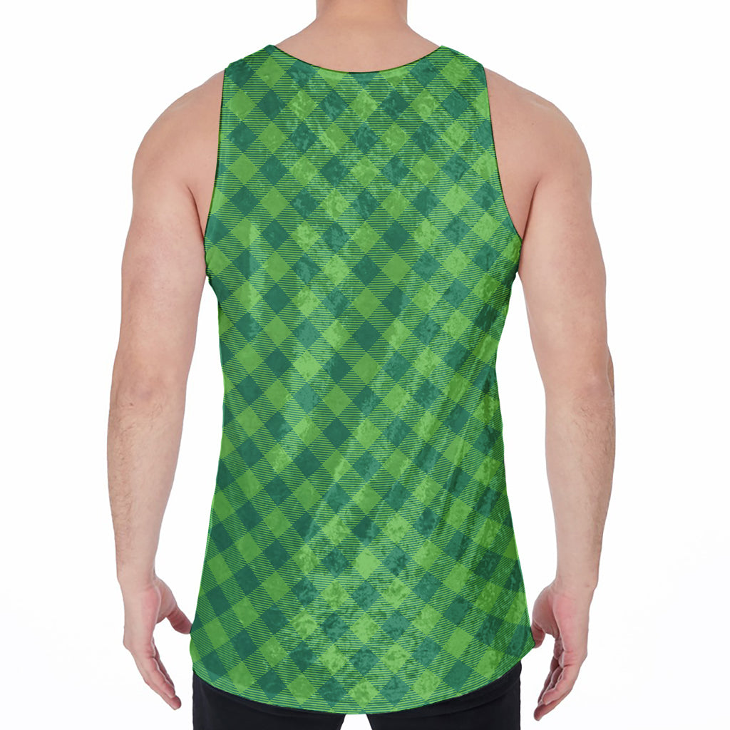 Green St. Patrick's Day Plaid Print Men's Velvet Tank Top