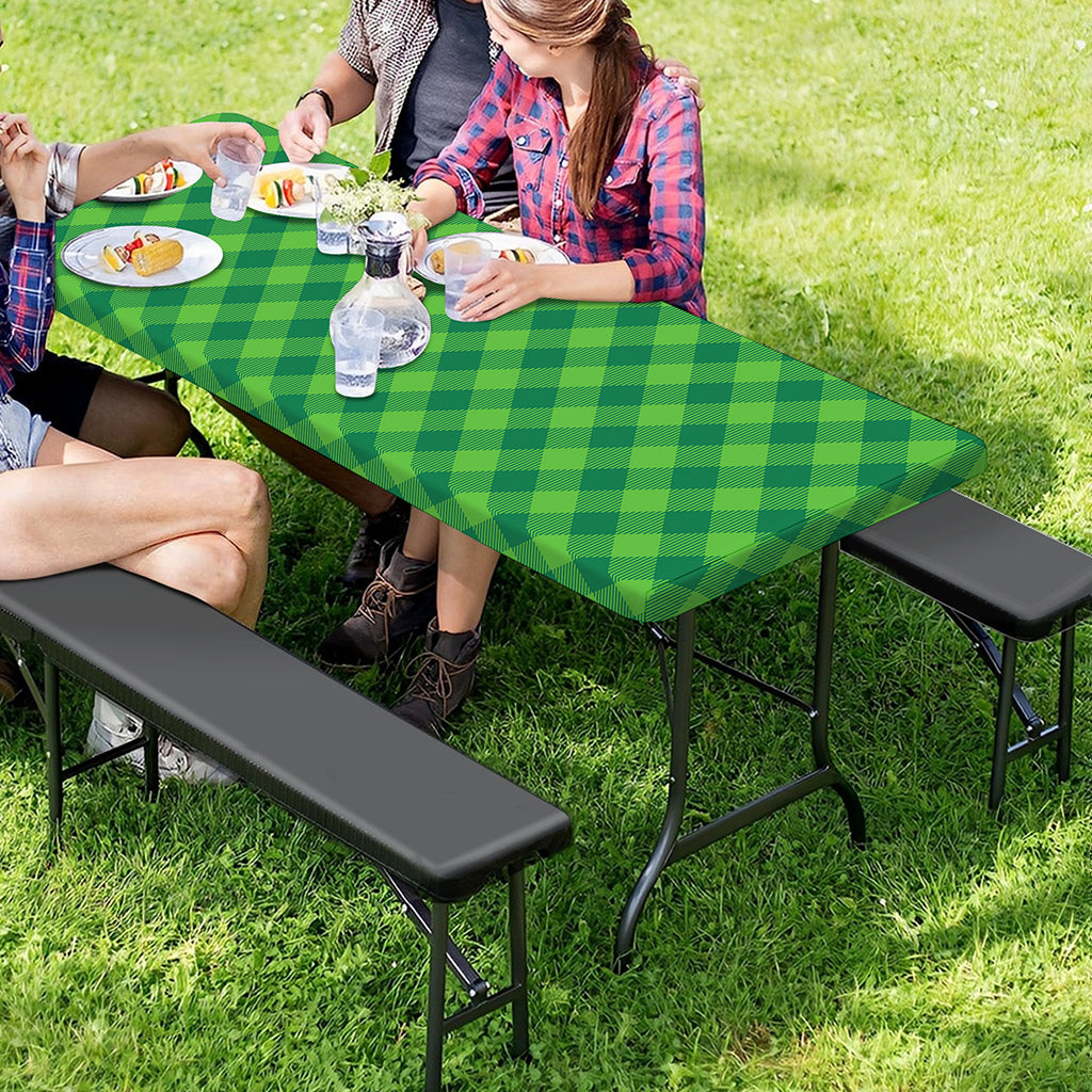 Green St. Patrick's Day Plaid Print Picnic Table Cover
