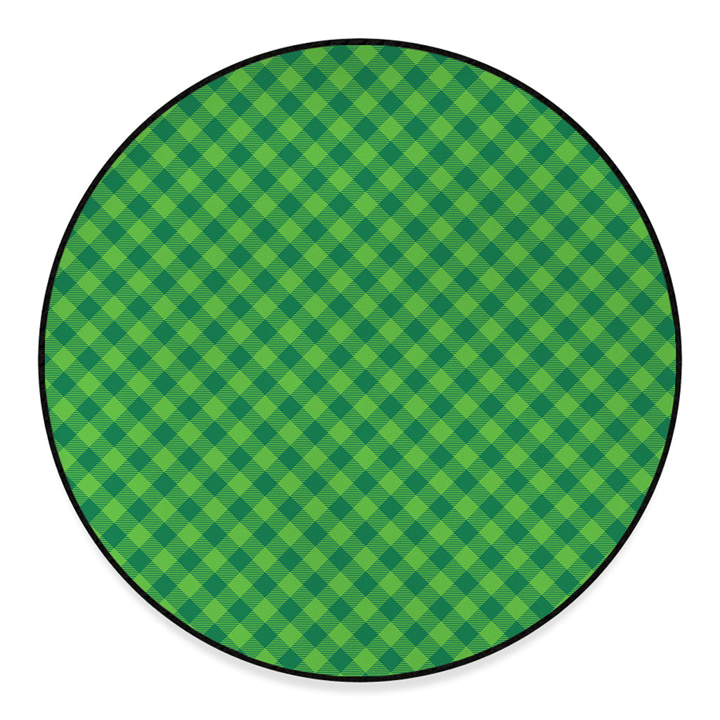 Green St. Patrick's Day Plaid Print Round Floor Mat