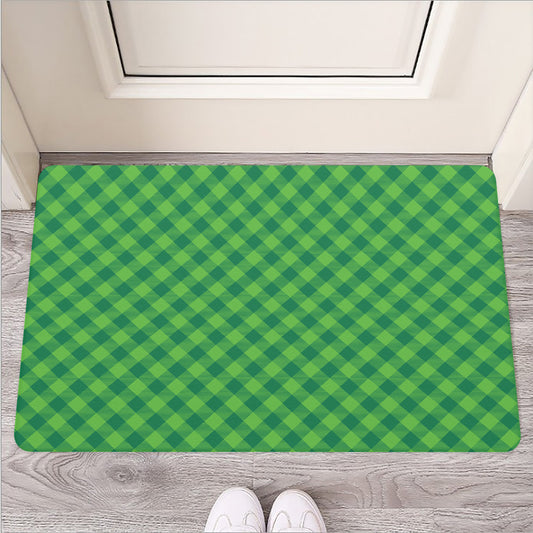 Green St. Patrick's Day Plaid Print Rubber Doormat