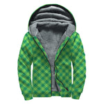 Green St. Patrick's Day Plaid Print Sherpa Lined Zip Up Hoodie