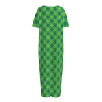 Green St. Patrick's Day Plaid Print Short Sleeve Long Nightdress