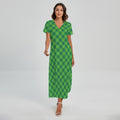 Green St. Patrick's Day Plaid Print Short Sleeve Maxi Dress