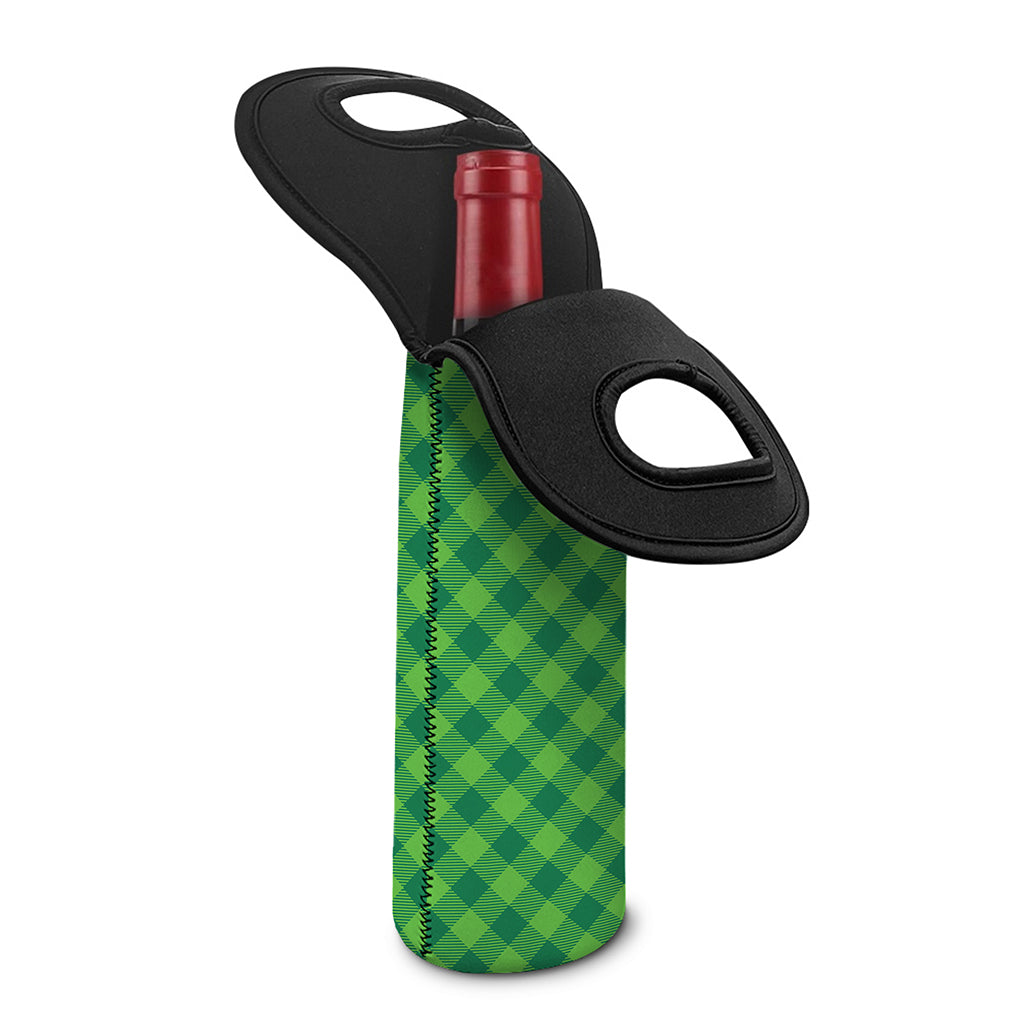 Green St. Patrick's Day Plaid Print Single Neoprene Wine Tote