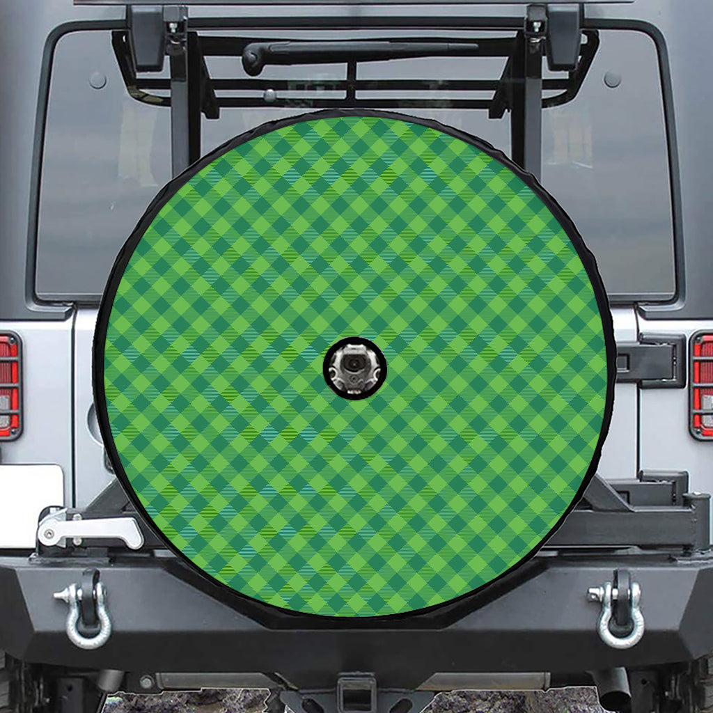 Green St. Patrick's Day Plaid Print Tire Cover With Camera Hole