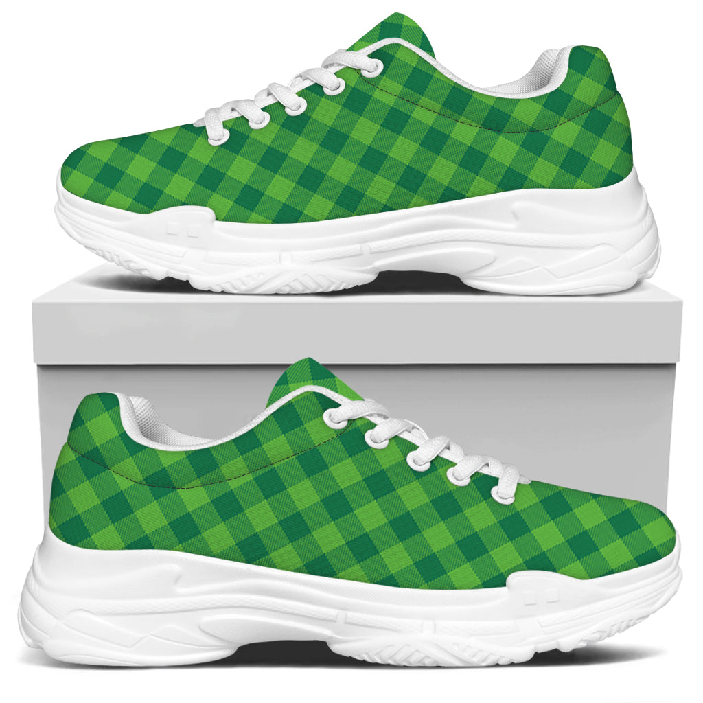 Green St. Patrick's Day Plaid Print White Chunky Shoes