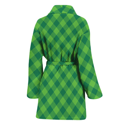 Green St. Patrick's Day Plaid Print Women's Bathrobe
