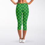 Green St. Patrick's Day Plaid Print Women's Capri Leggings