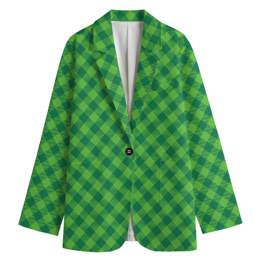 Green St. Patrick's Day Plaid Print Women's Cotton Blazer