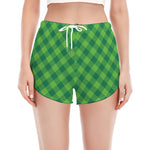 Green St. Patrick's Day Plaid Print Women's Split Running Shorts