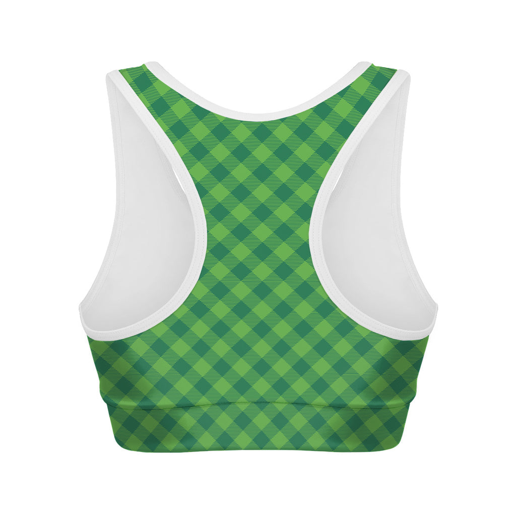 Green St. Patrick's Day Plaid Print Women's Sports Bra