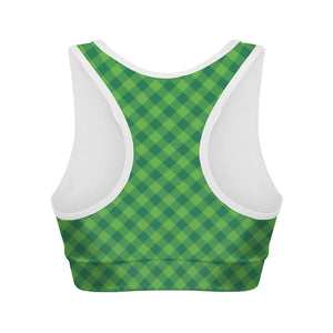 Green St. Patrick's Day Plaid Print Women's Sports Bra