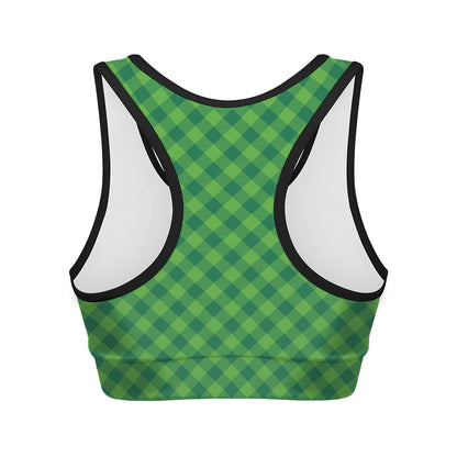 Green St. Patrick's Day Plaid Print Women's Sports Bra