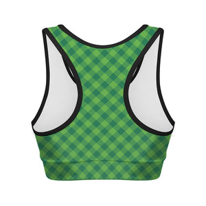 Green St. Patrick's Day Plaid Print Women's Sports Bra