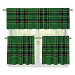 Green Stewart Tartan Pattern Print 3 Piece Kitchen Curtains