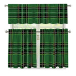 Green Stewart Tartan Pattern Print 3 Piece Kitchen Curtains