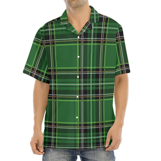 Green Stewart Tartan Pattern Print Aloha Shirt
