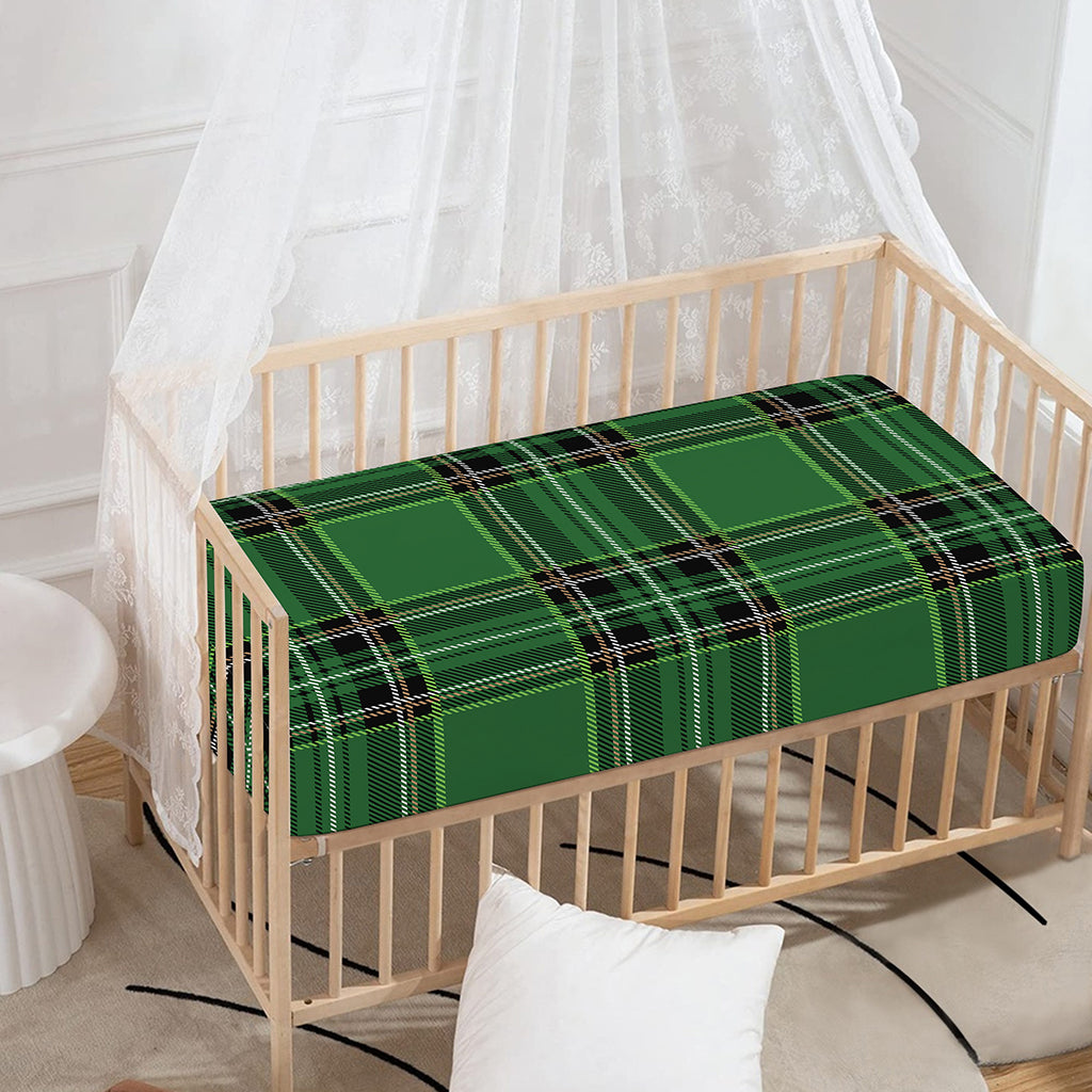 Green Stewart Tartan Pattern Print Baby Crib Sheet