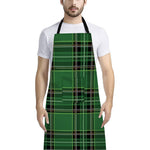 Green Stewart Tartan Pattern Print Bib Apron With Pocket