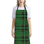 Green Stewart Tartan Pattern Print Bib Apron With Pocket