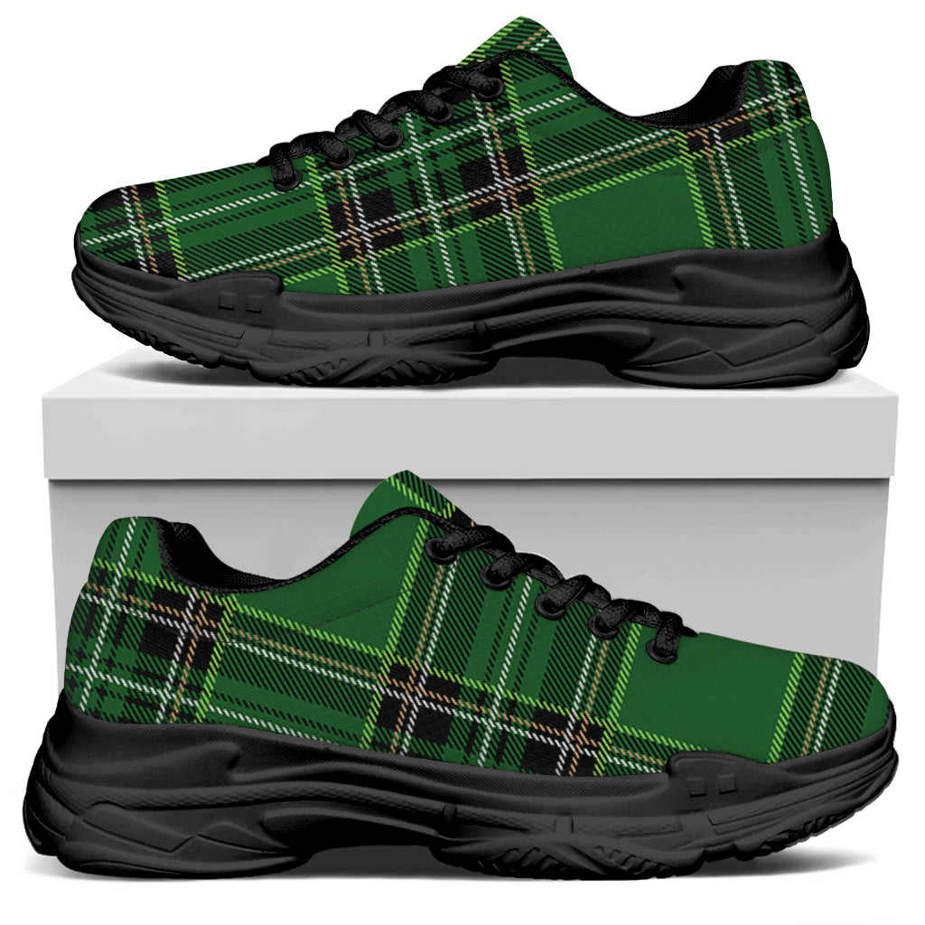 Green Stewart Tartan Pattern Print Black Chunky Shoes