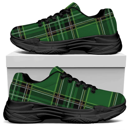Green Stewart Tartan Pattern Print Black Chunky Shoes