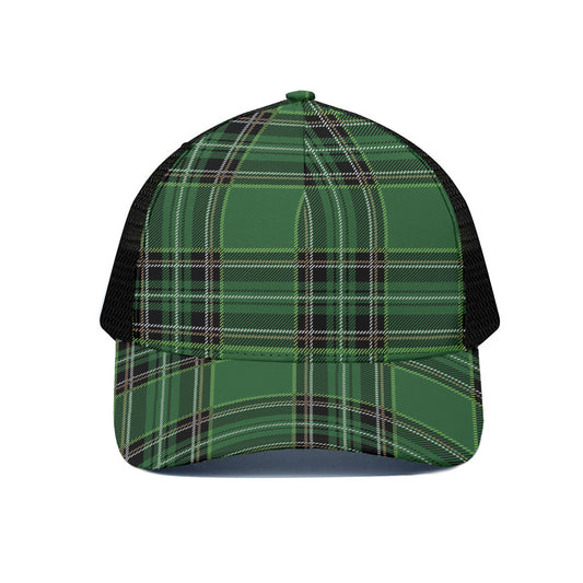 Green Stewart Tartan Pattern Print Black Mesh Trucker Cap