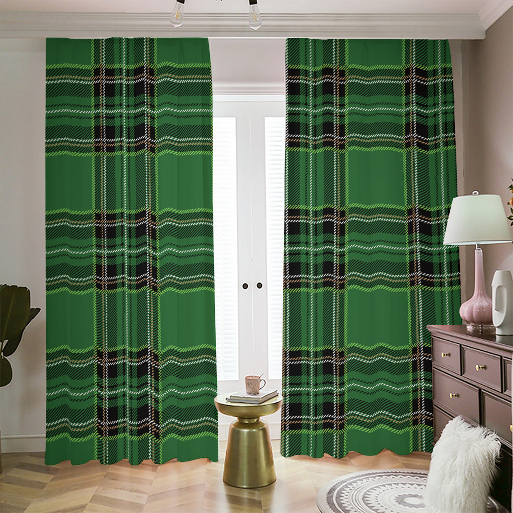 Green Stewart Tartan Pattern Print Blackout Pencil Pleat Curtains