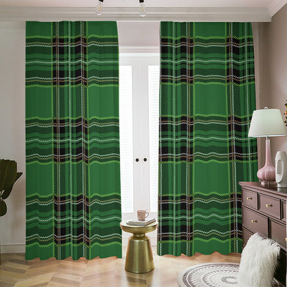 Green Stewart Tartan Pattern Print Blackout Pencil Pleat Curtains