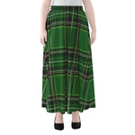 Green Stewart Tartan Pattern Print Chiffon Maxi Skirt