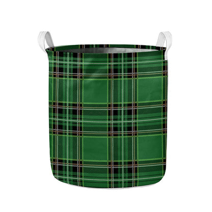 Green Stewart Tartan Pattern Print Collapsible Laundry Basket