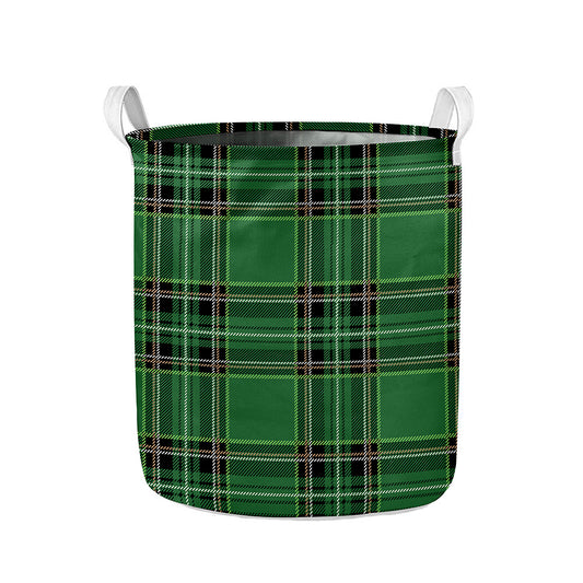 Green Stewart Tartan Pattern Print Collapsible Laundry Basket