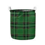 Green Stewart Tartan Pattern Print Collapsible Laundry Basket