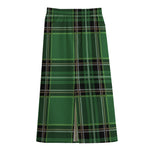 Green Stewart Tartan Pattern Print Cotton Front Slit Maxi Skirt